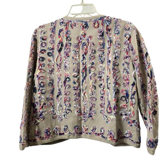 Multiplies Linen Blend MultiplesColor Jacket Open Front Boho Festival Career M - Picture 2 of 10